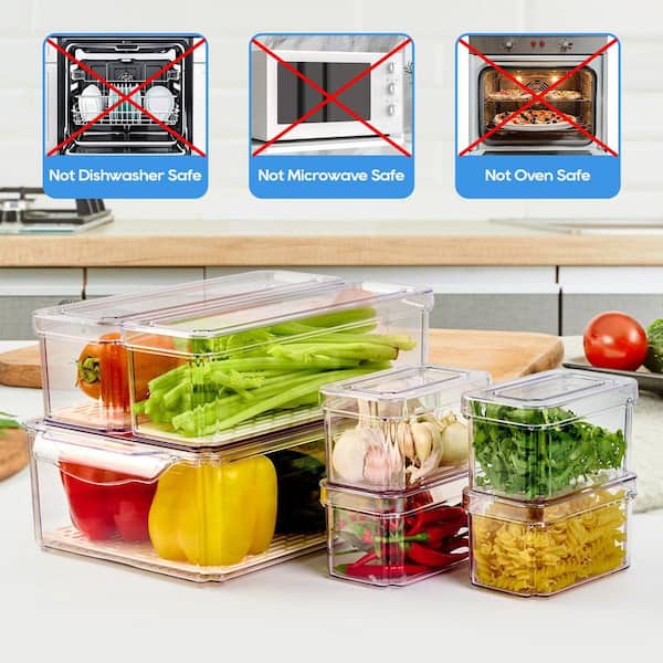 Stackable Fridge Organizer Bins with Lids, BPA-Free Plastic