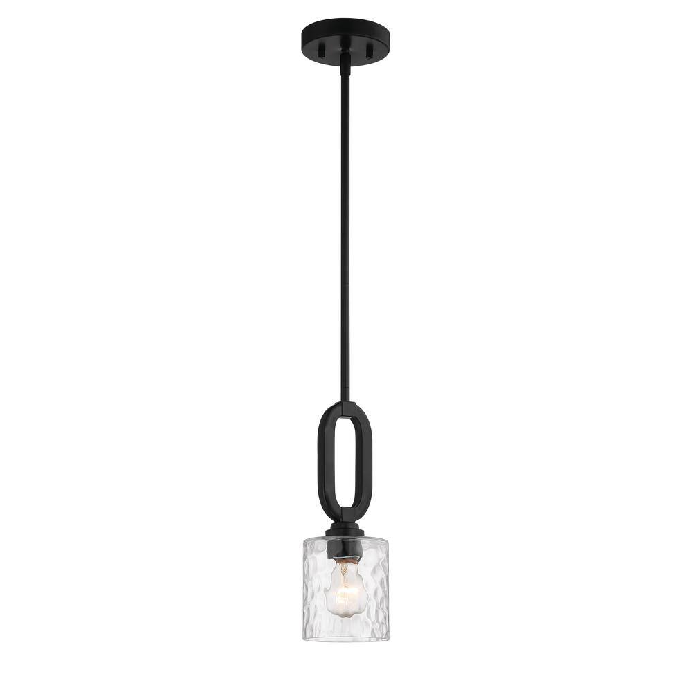 Flat Black Mini Chandelier with Clear Hammered Glass Shades