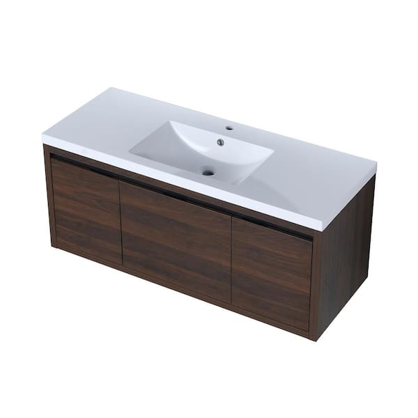 JimsMaison 48 in. W x 18. in D. x 20 in. H Bathroom Vanity in California Walnut with White Resin Top and Basin
