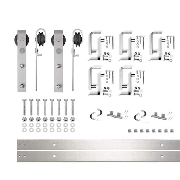 HOMACER 6.6 ft./79 in. Brushed Nickel Double Track Bypass U-Shape Sliding Barn Door Hardware Kit - Classic Design Roller
