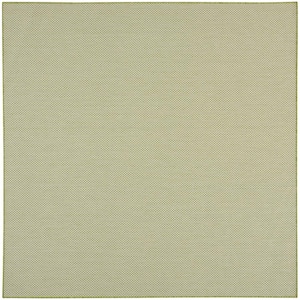 Courtyard Ivory Green 8 ft. x 8 ft. Square Solid Geometric Contemporary Indoor/Outdoor Area Rug