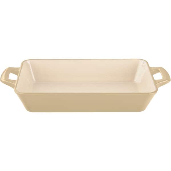 La Cuisine Small Deep Cast Iron Roasting Pan with Enamel Finish in Cream