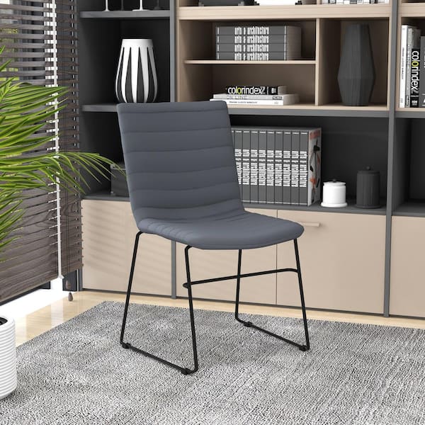 Leisuremod Ergonomic Office Chair Upholstered Guest Side Chair with Powder-Coated Stainless Steel Base Zylar Series in Grey Leather