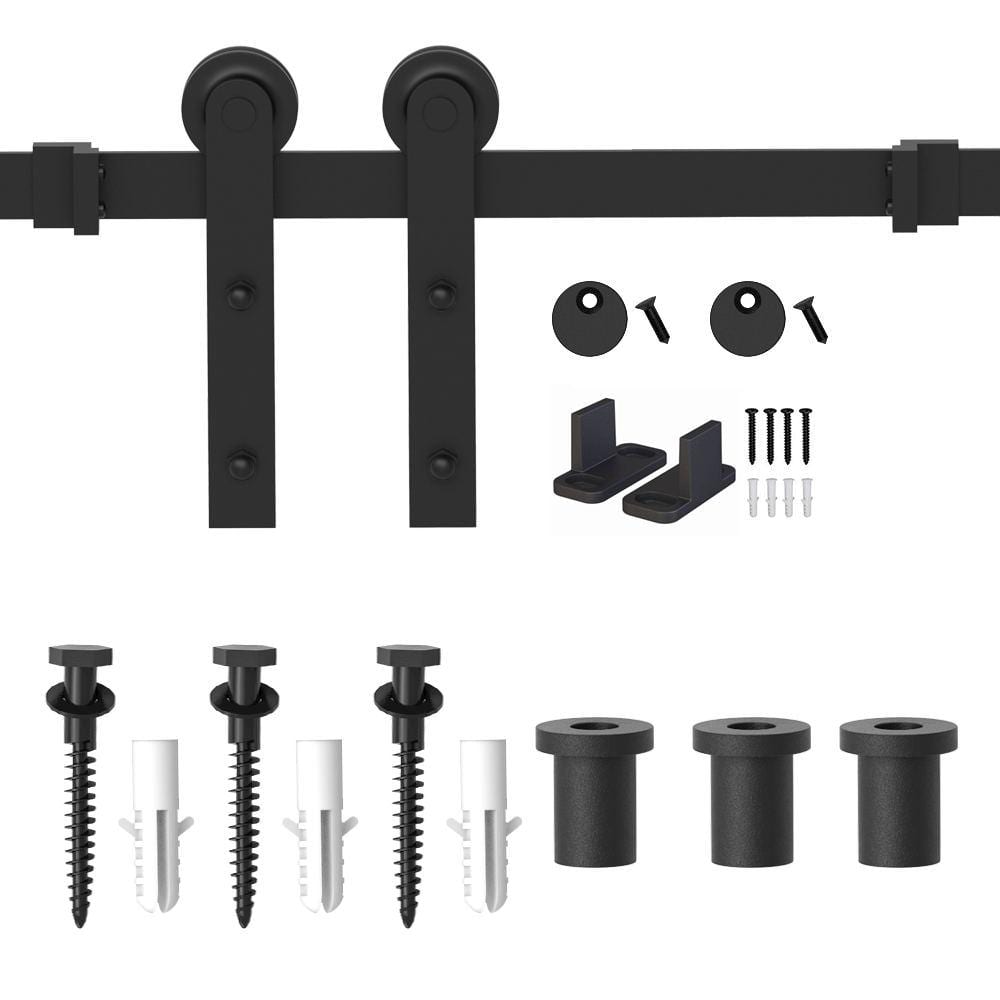 Matte Black Steel Sliding Barn Door Hardware Kit, 4ft