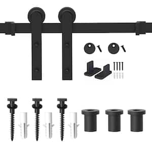 4 ft. Frosted Black Strap Sliding Barn Door Track Hardware Kit for Single Wood Door with Non-Routed Floor Guide