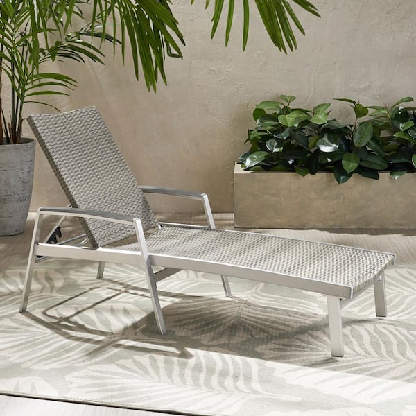 Noble House Jeremy Gray Faux Rattan Outdoor Patio Chaise Lounge