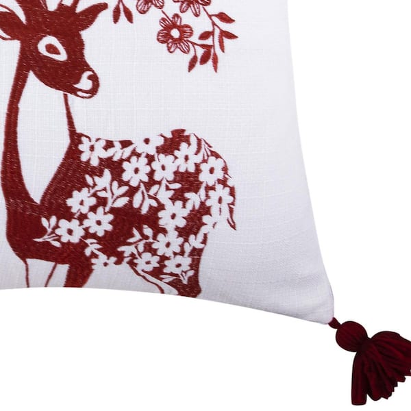 LEVTEX HOME Villa Lugano Sleigh Bells Red White Reindeer Floral Embroidered  with Corner Tassels Holiday 18 in. x 18 in. Throw Pillow V22540P-F - The  Home Depot