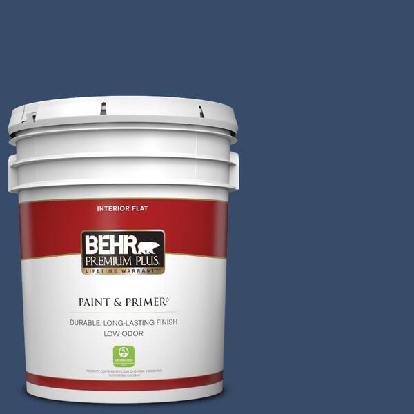 BEHR PREMIUM PLUS 5 gal. #580D-7 Deep Royal Flat Low Odor Interior Paint & Primer