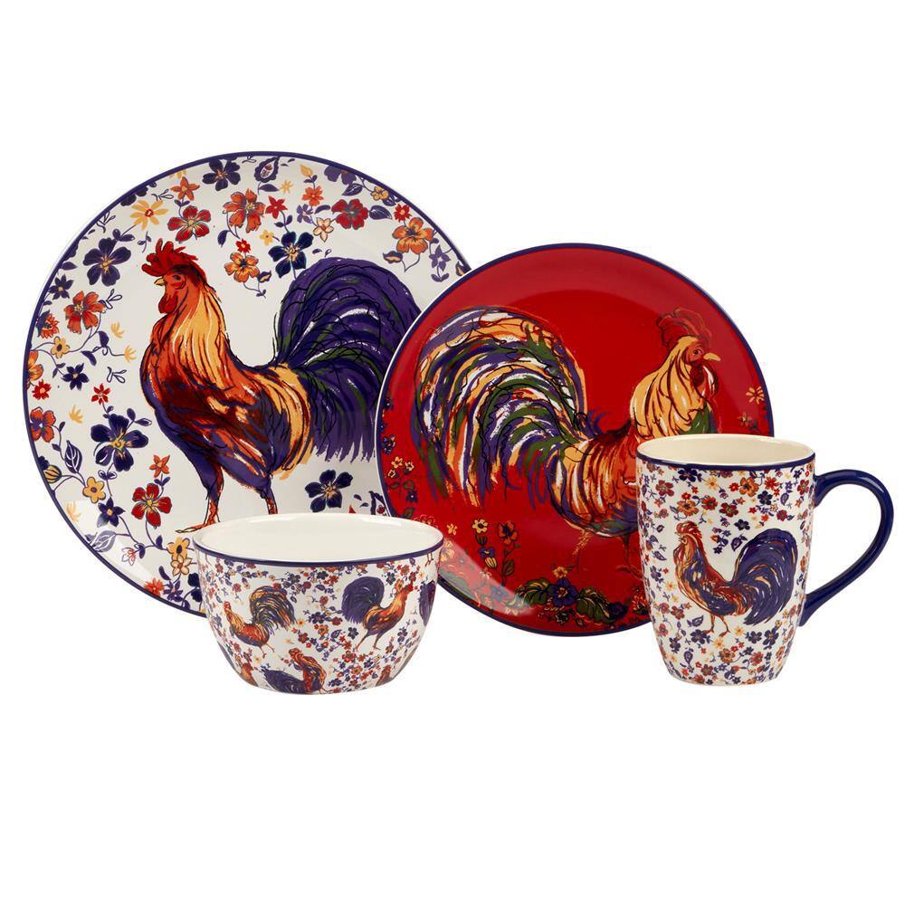 Vibrant Porcelain Rooster Dinnerware Set for 4