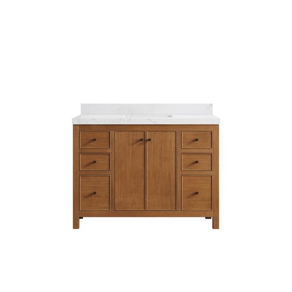 Willow Collections Chicago Veneer 48 in. W x 22 in. D x 36 in. H Single Sink Bath Vanity in Dark Natural with 2 in. Empira White Qt. Top