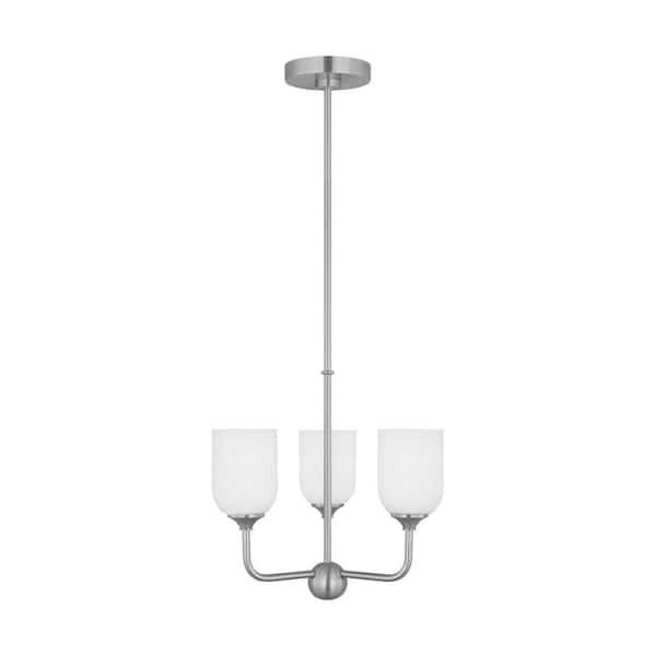 Generation Lighting Emile Small 3-Light Brushed Steel Chandelier with Etched White Glass Shades