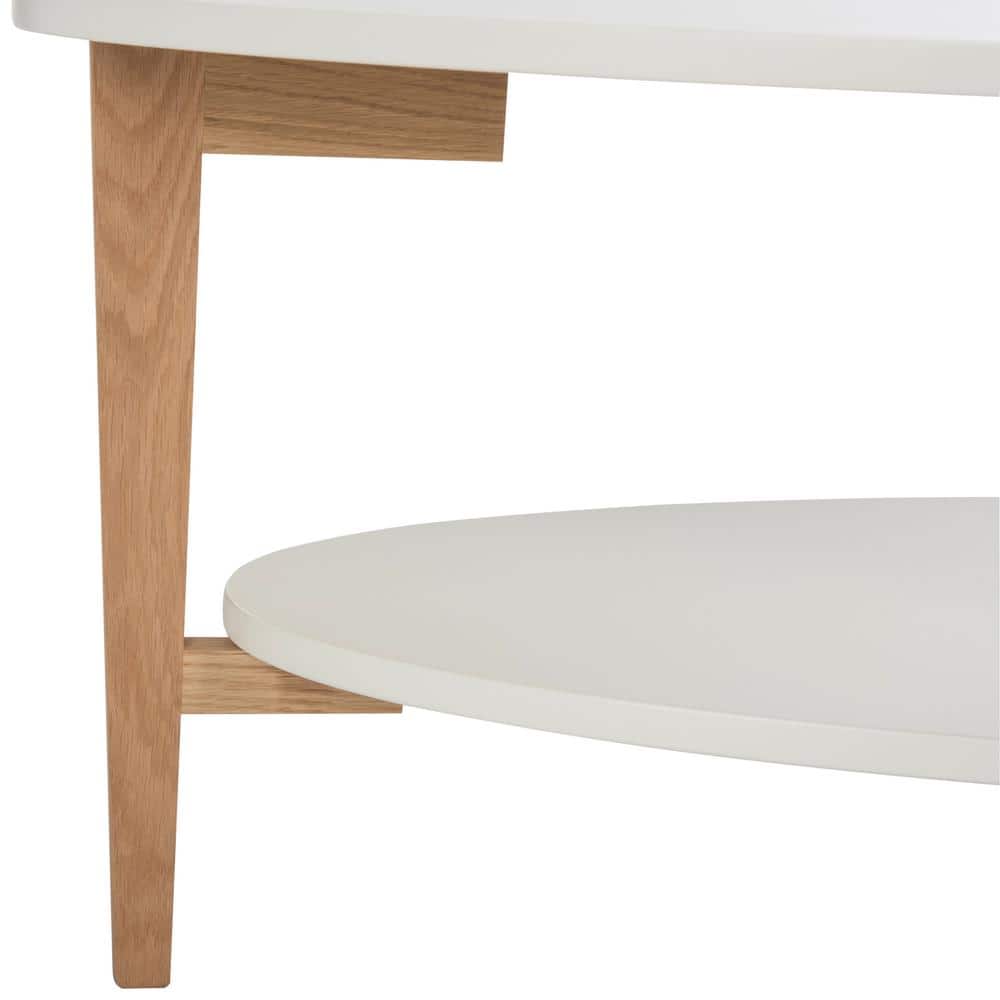 Transitional Dual-Tier Oval Coffee Table in White and Natural Wood
