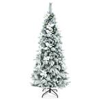 6 ft. White Unlit Snow Flocked Artificial Christmas Pencil Tree with Berries and Poinsettia Flowers