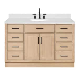 Hepburn 49 in. W x 22 in. D x 36 in. H Single Sink Bath Vanity in Oak with Pure White Quartz Top