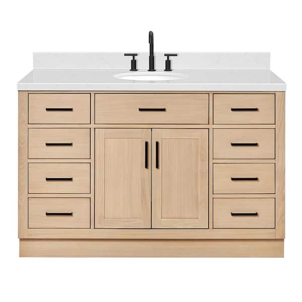 Hepburn 49 in. W x 22 in. D x 36 in. H Single Sink Bath Vanity in Oak with Pure White Quartz Top