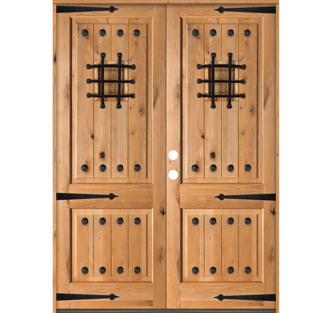72 in. x 96 in. Mediterranean Knotty Alder Square Top Clear Right-Hand Inswing Wood Double Prehung Front Door price history on PriceWatchPro