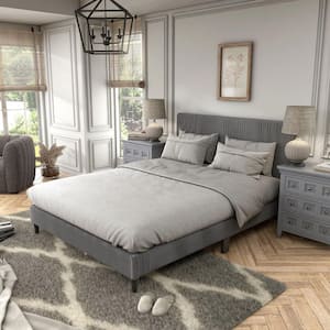 Claude Dark Gray Wood Frame Queen Platform Bed With Removable Corduroy Cover