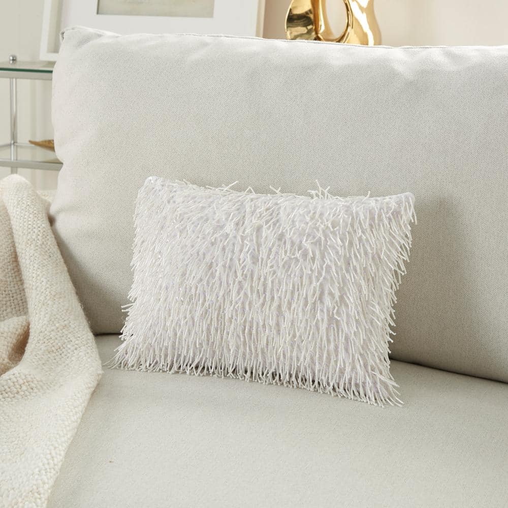White Beaded Tassels 10" x 14" Lumbar Throw Pillow