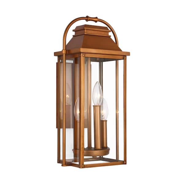 Wellsworth 8.5 in. W x 18.25 in. H Natural Copper Outdoor Hardwired Small Wall Lantern Sconce with No Bulbs Included