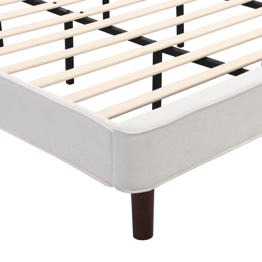 Beige Wood Frame King Size Upholstered Platform Bed with Wingback Headboard - thumbnail 2