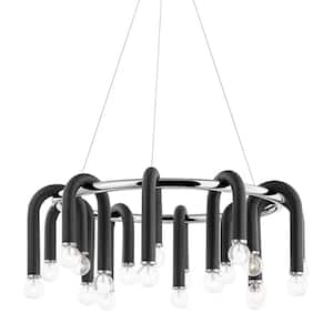 Whit 20-Light Polished Nickel and Black Chandelier