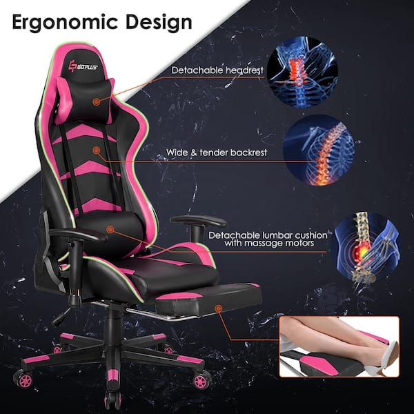 Massage Lumbar Cushion Racing Gaming Chair Reclining Backrest - Dubsnatch