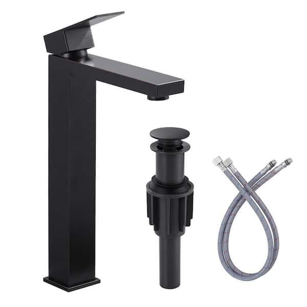 WOWOW Single Handle Single Hole High Arc Bathroom Faucet with Supply Line Included in Oil Rubbed Bronze