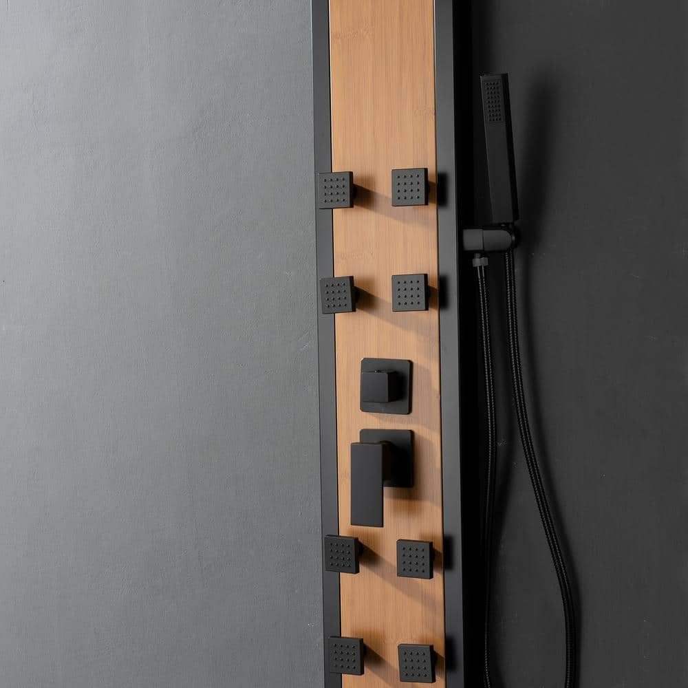 57'' Black and Bamboo Shower Panel System with Body Jets