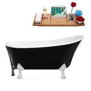 67 in. Acrylic Clawfoot Non-Whirlpool Bathtub in Glossy Black With Glossy White Clawfeet And Brushed Gun Metal Drain