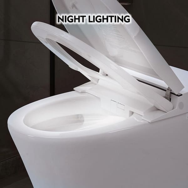 Smart Bidet Toilet with Foot Sensor Flush - 1/1.28 GPF, Knob Control, Light, Soft Close