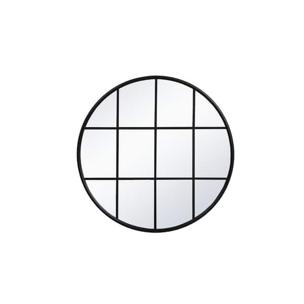 Unbranded Timeless Home 36.25 in. W x 36.25 in. H Midcentury Modern Windowpane Metal Round Black Mirror