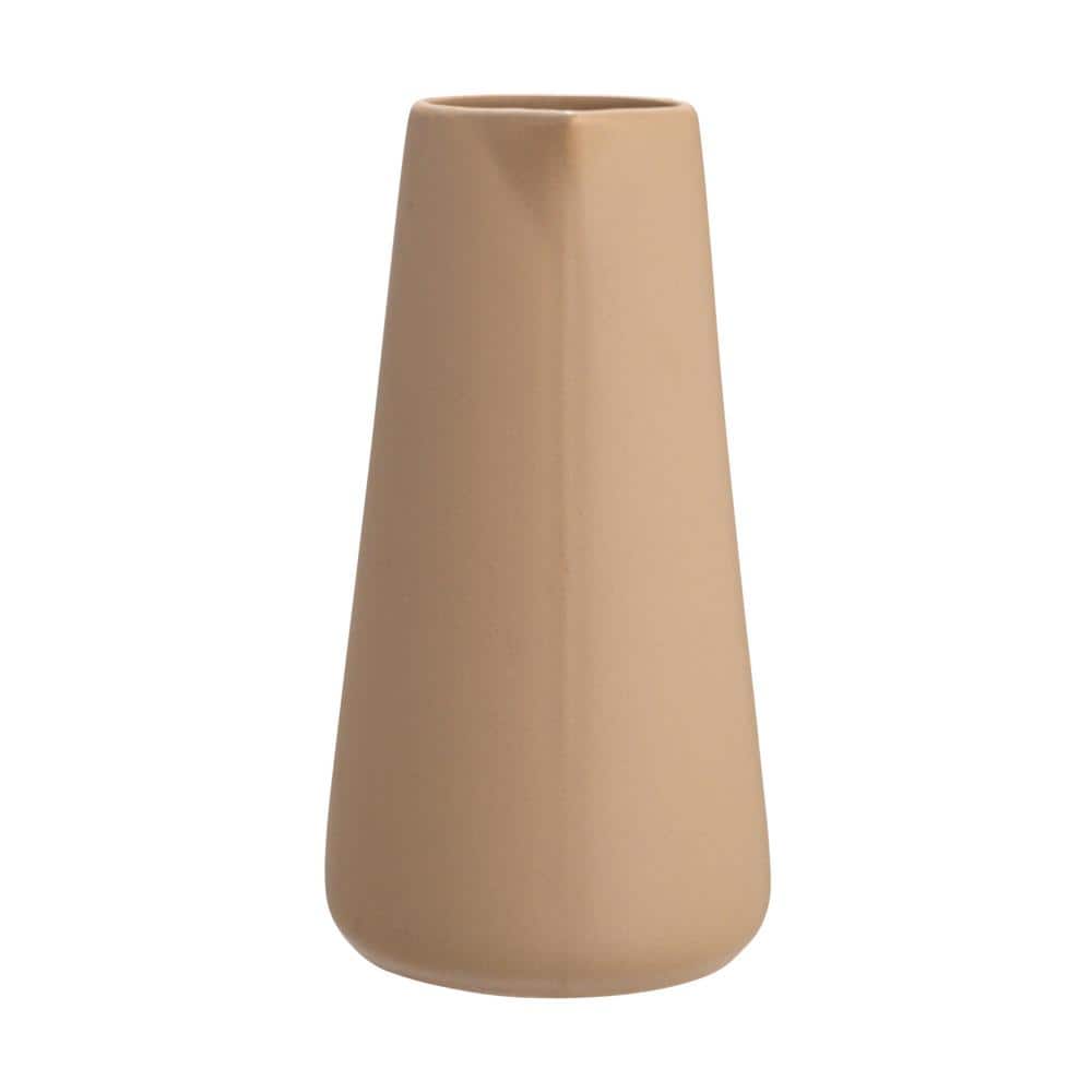 Putty Beige Modern Stoneware Pitcher with Handle, 7-inch