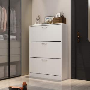 42.6 in. H x 31.6 in. W x 9.3 in. D, White Wooden Shoe Storage Cabinet, Simple and Fashion Shoes Cabinet with 3-Drawers