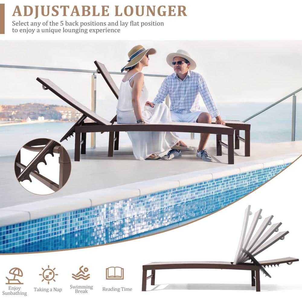 Beige Aluminum Adjustable Outdoor Chaise Lounge with Textilene Fabric