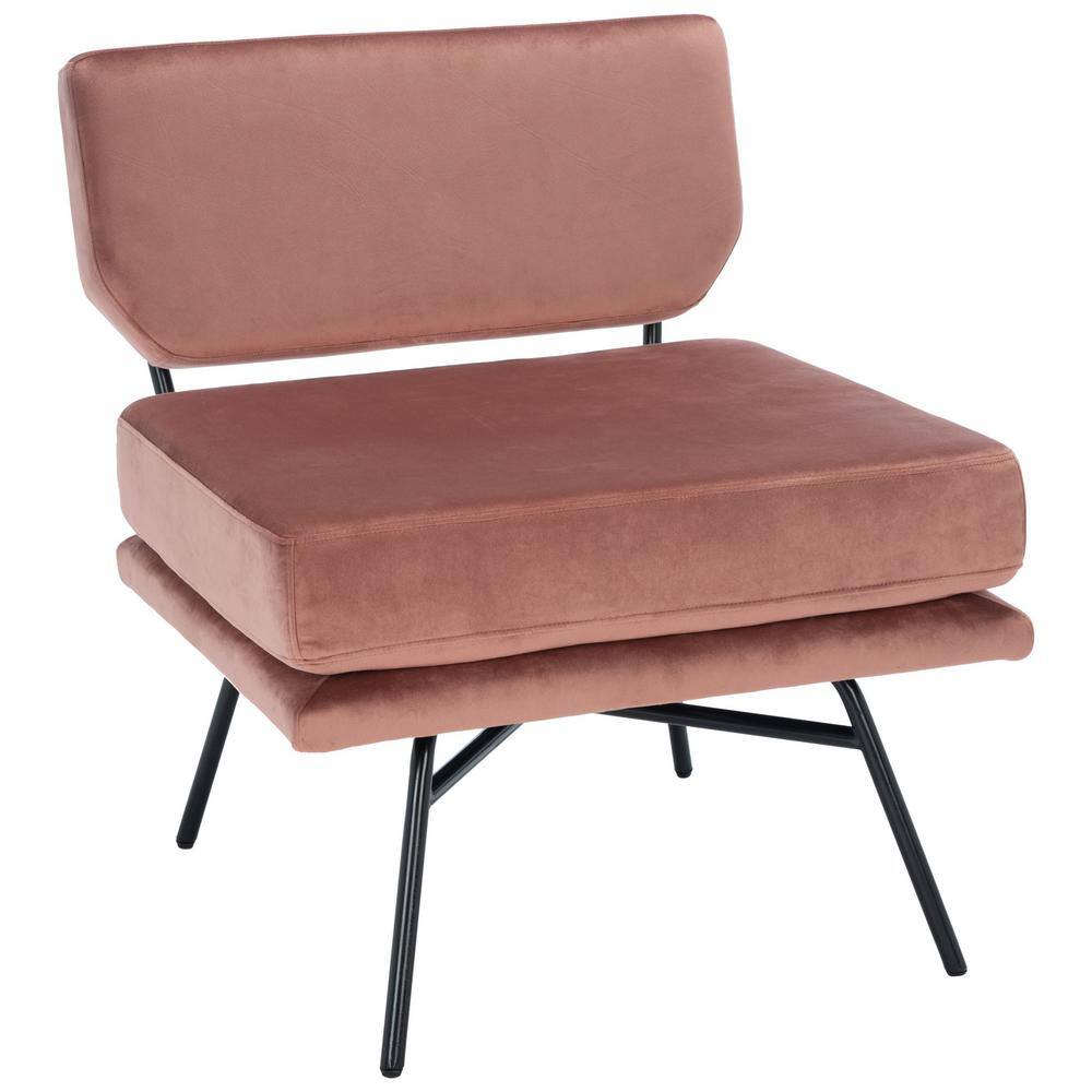 Dusty Rose Velvet & Black Metal Mid-Century Accent Chair