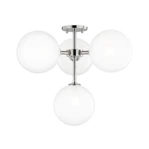 Ashleigh 4-Light Polished Nickel LED Semi-Flush Mount with Clear Glass Outside Etched Glass Inside