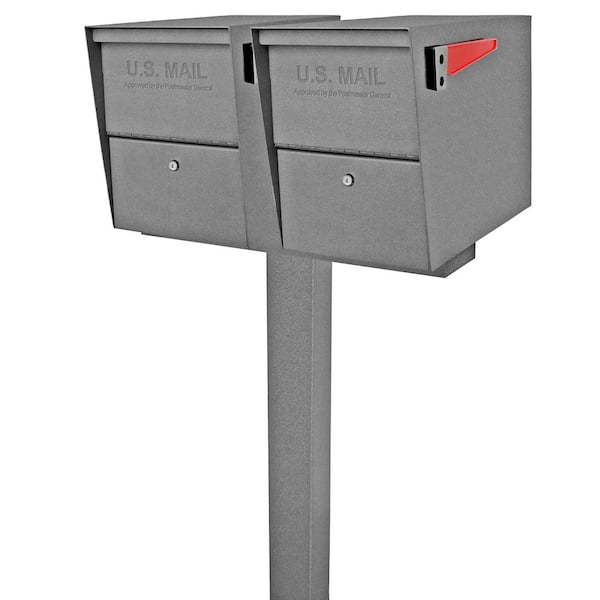 Package Master X2 Locking Post Mount Mailbox Combo Kit, Granite, In-Ground Post, 2 Compartment High Security Cluster