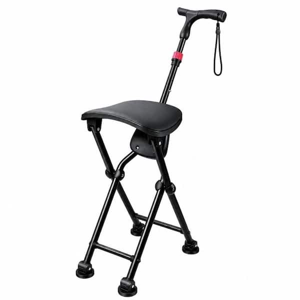 21.65 in. H 400 lb. Aluminum Folding Cane with Seat, Portable Anti-Slip Cane Seat, Walking Cane with Adjustable Height