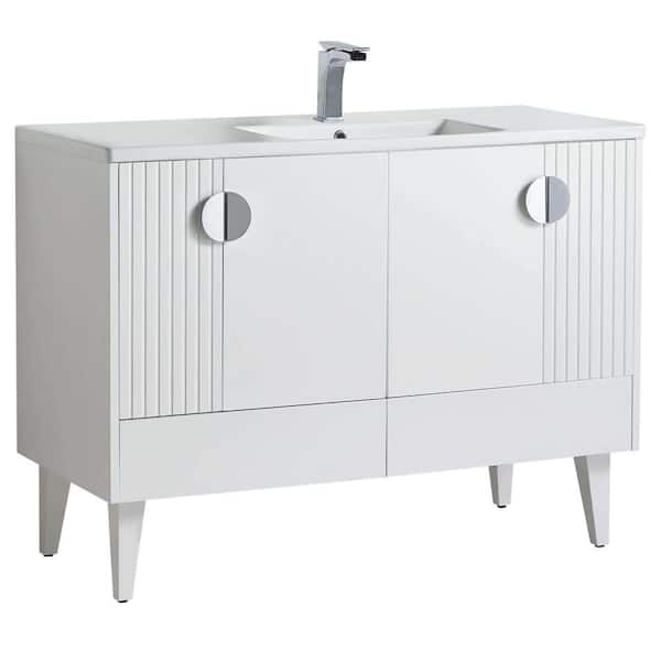 FINE FIXTURES Venezian 48 in. W x 18.11 in. D x 33 in. H Bathroom Vanity Side Cabinet in White Matte with White Ceramic Top