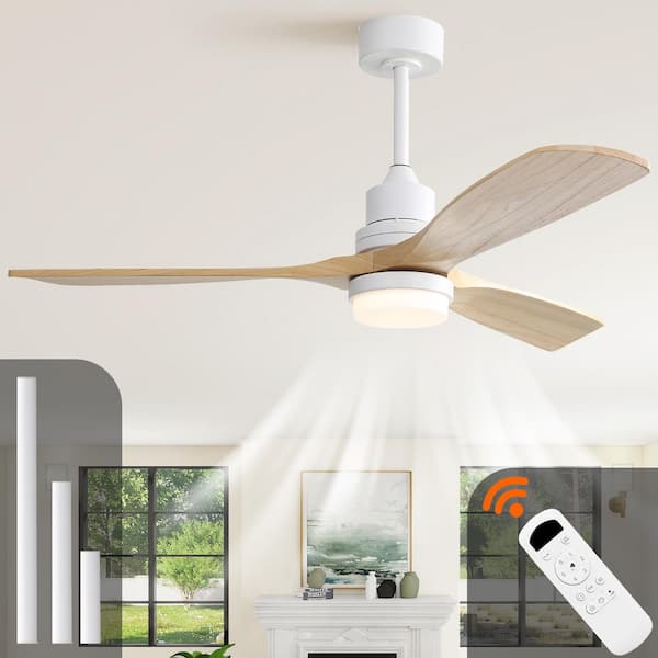 Wooden Series 52 in. Brown Smart Low Profile 3-Blade Ceiling Fan with Dimmable LED Light with Remote,Downrod Mount