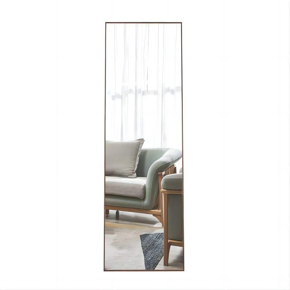 Polibi 17 in. W x 60 in. H Brown Solid Wood Frame Full Length Mirror