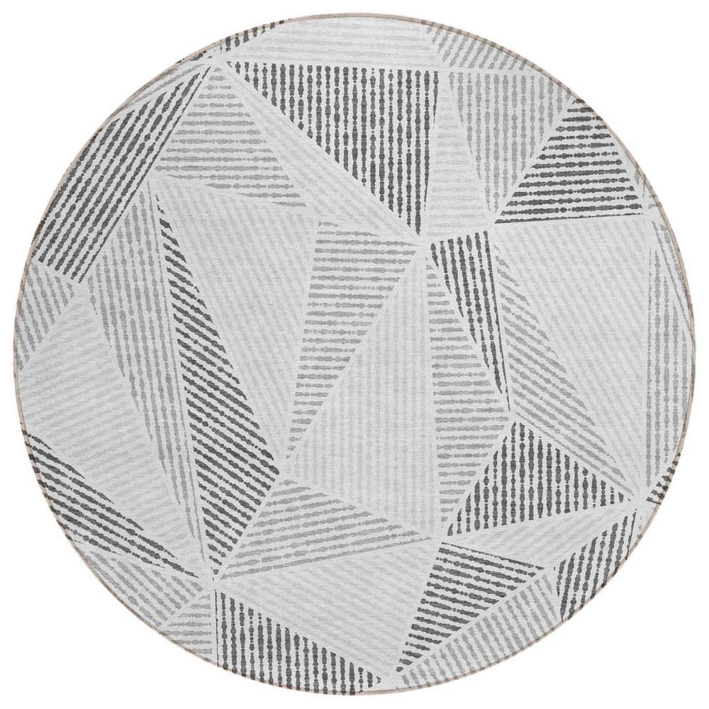 Gray, Charcoal, Silver 8 ft. Round Woven Geometric Polyester Round Indoor/Outdoor Area Rug price history on PriceWatchPro