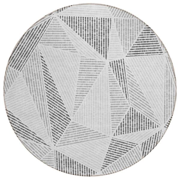 Gray, Charcoal, Silver 8 ft. Round Woven Geometric Polyester Round Indoor/Outdoor Area Rug