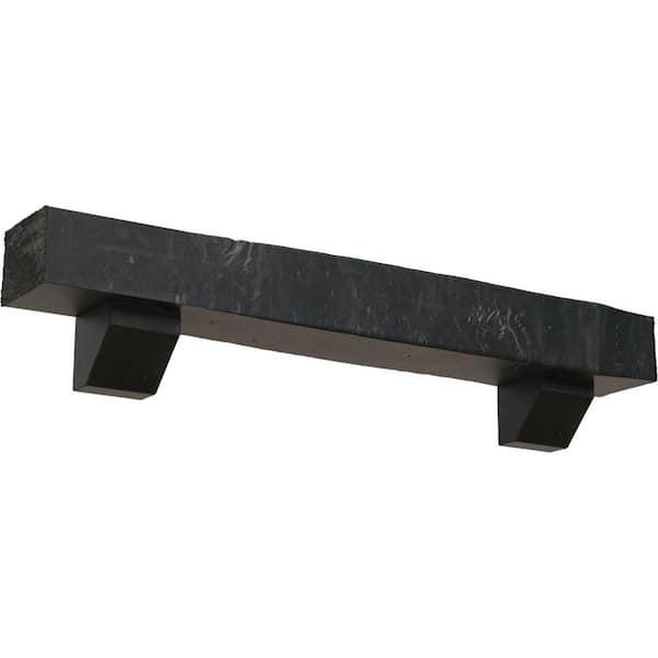 Ekena Millwork 4 in. x 4 in. x 7 ft. Knotty Pine Faux Wood Fireplace Mantel Kit, Ashford Corbels, Aged Ash