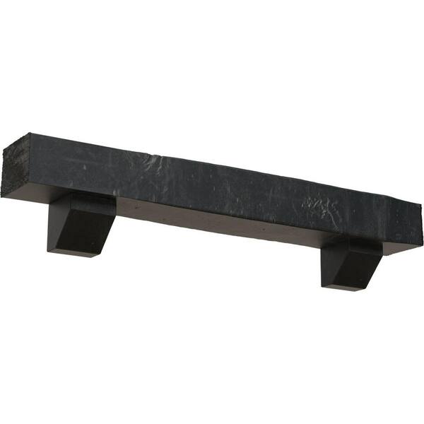 Ekena Millwork 6 in. x 10 in. x 5 ft. Knotty Pine Faux Wood Fireplace Mantel Kit, Ashford Corbels, Aged Ash