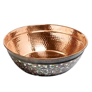 Bardeen 16 in. Pure Copper Bathroom Vessel Sink with Glass Mosaics in Naked Unfinished Copper