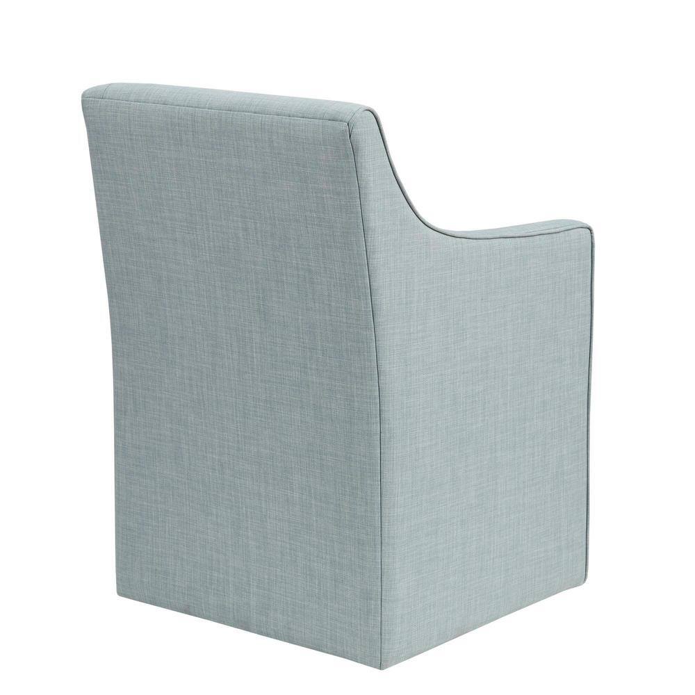 Blue Upholstered Skirted Dining Arm Chair with Casters
