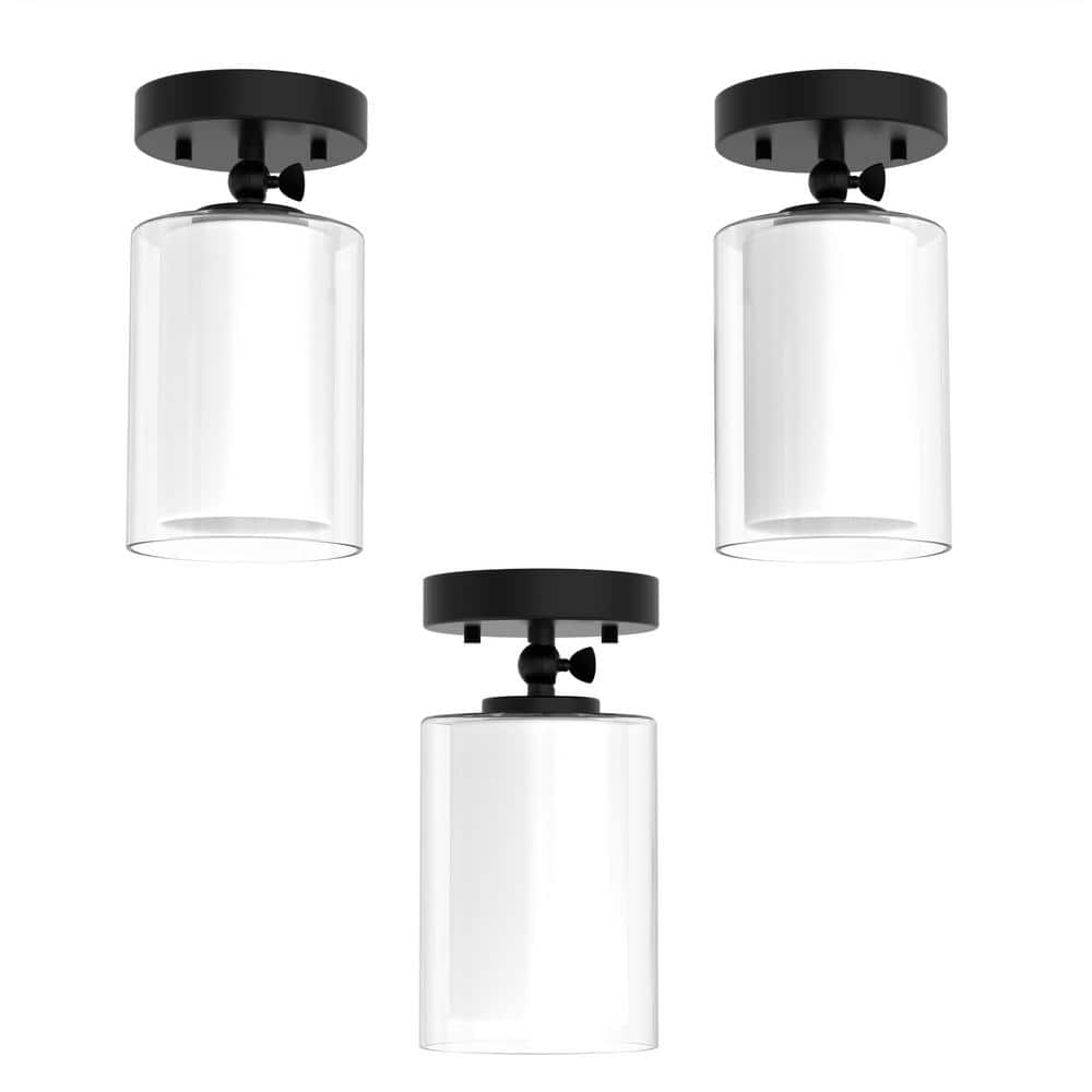 5 in. 1-Light Black Semi-Flush Mount Ceiling Light w/ Glass Shade, Convertible to Pendant Light and Wall Sconce (3-Pack) price history on PriceWatchPro