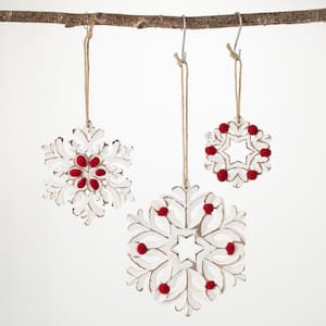 4 in. 6.25 in. and 8.5 in. Snowflake Ornament - Set of 3, White Christmas Ornaments