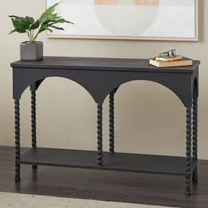 32 in. x 47 in. Black Rectangle Wood Arched Console Table